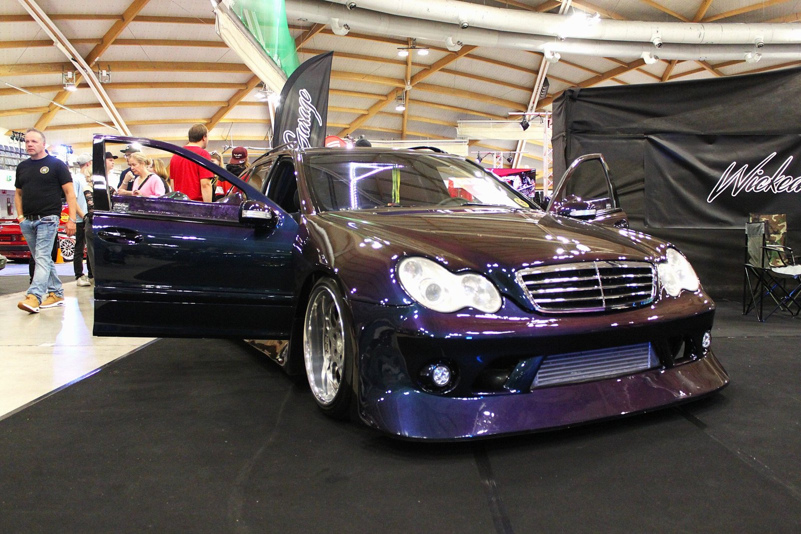 Lowered purple Mercedes-Benz CLK convertible at a show &ndash; Wicked Street Customs