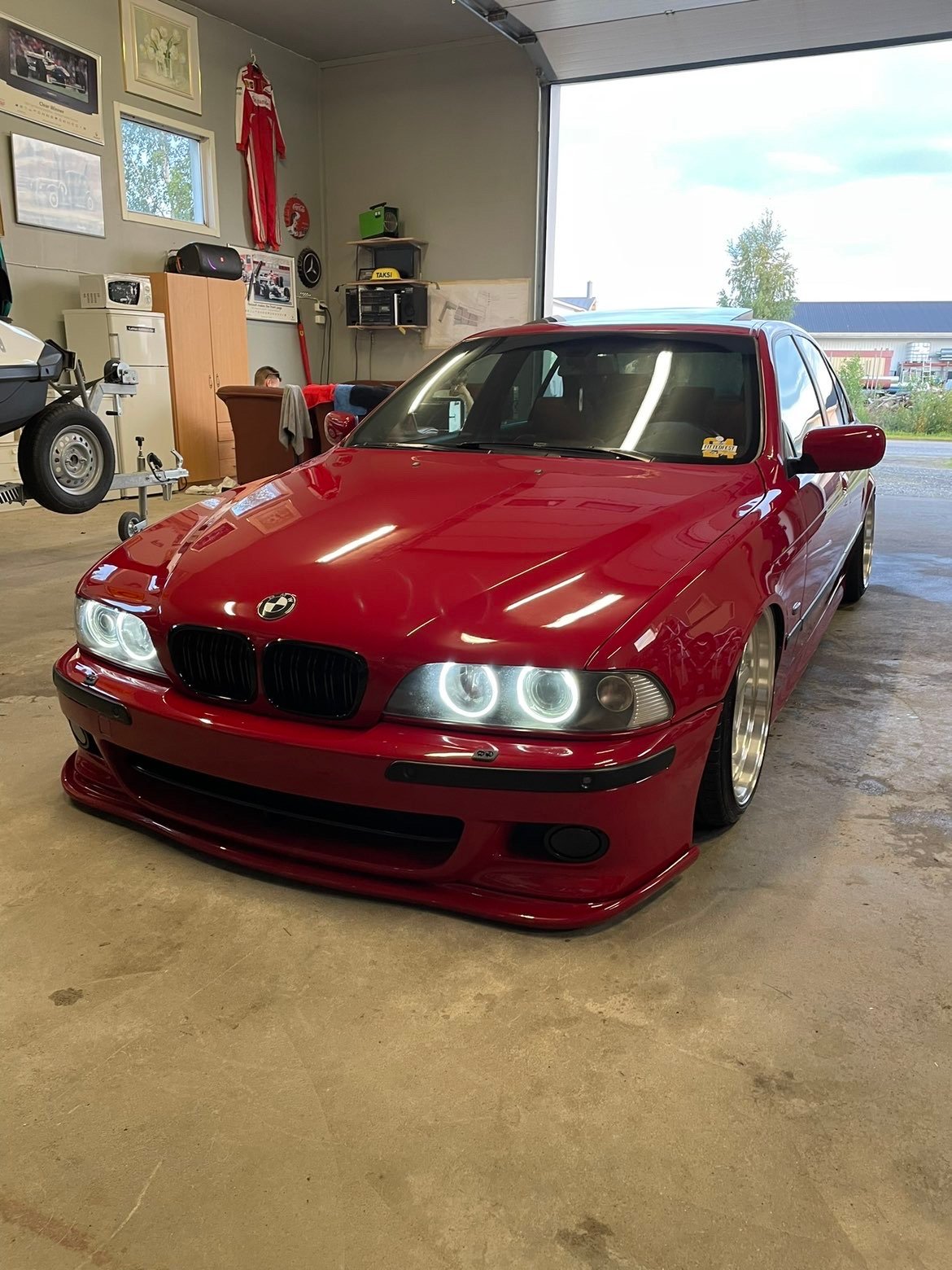 Lowered red BMW 5 Series E39 with angel-eye headlights &ndash; Wicked Street Customs