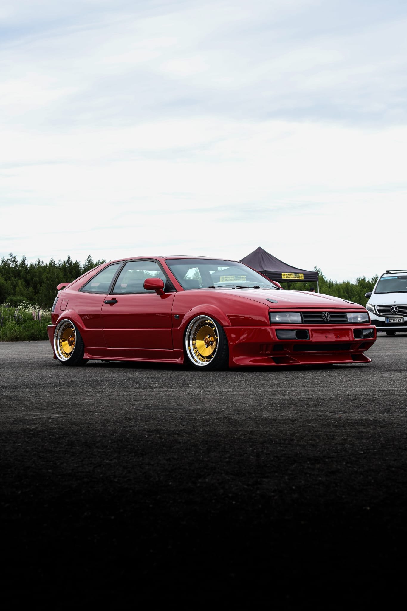Lowered red Volkswagen Corrado with gold wheels &ndash; Wicked Street Customs