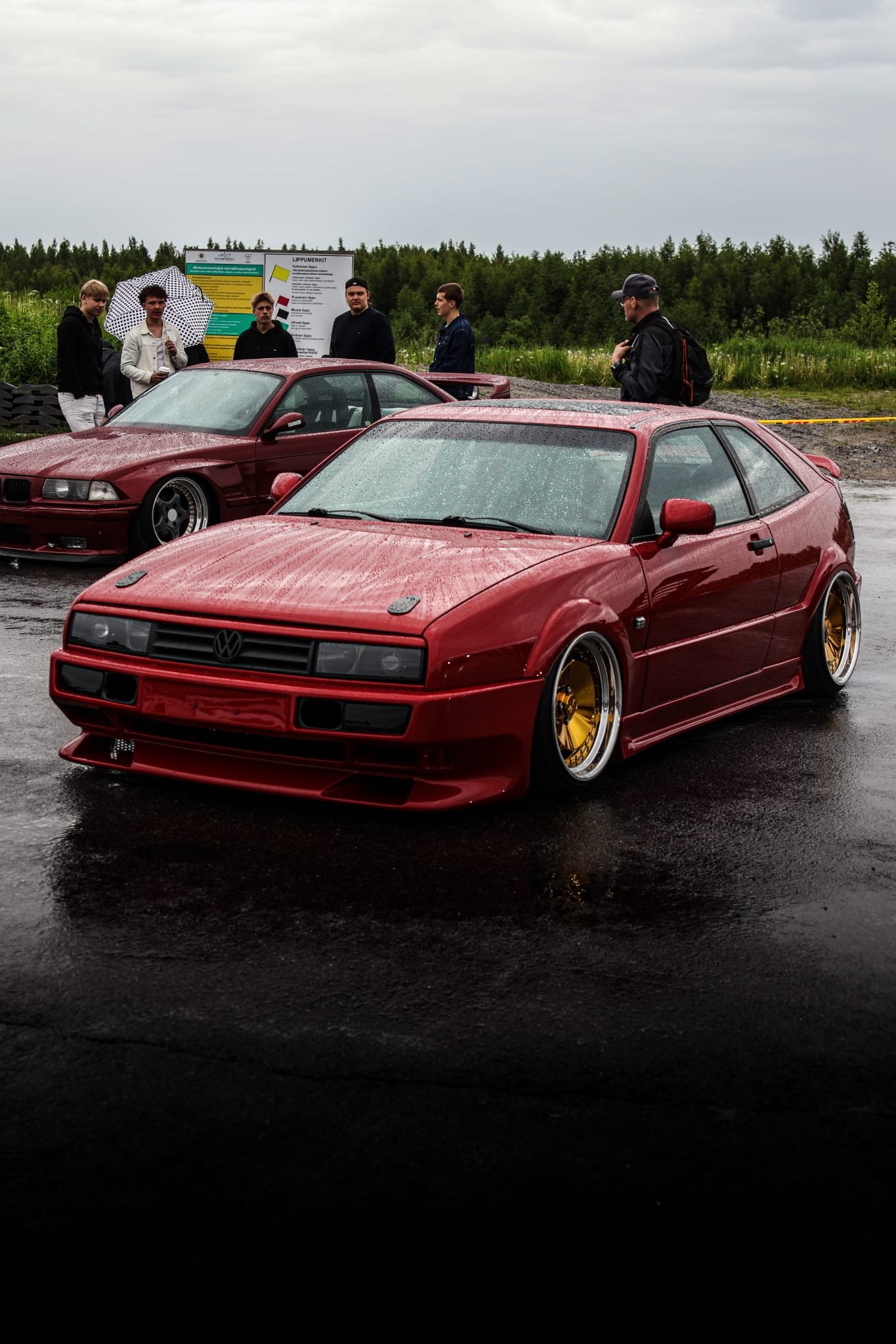 Lowered red Volkswagen Corrado on gold wheels &ndash; Wicked Street Customs